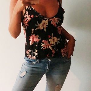 Black with flowers shirt